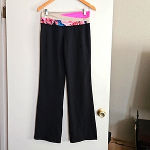 Lululemon Athletica Black Pants with Pink Floral Waistband